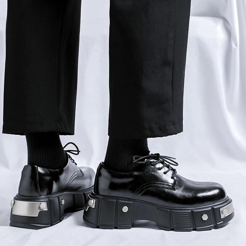 New British Style Men Casual Shoes Fashion Leather Dress Derby Shoes Thick Bottom Outdoor Work Shoe Comfy Round Toe Formal Shoes