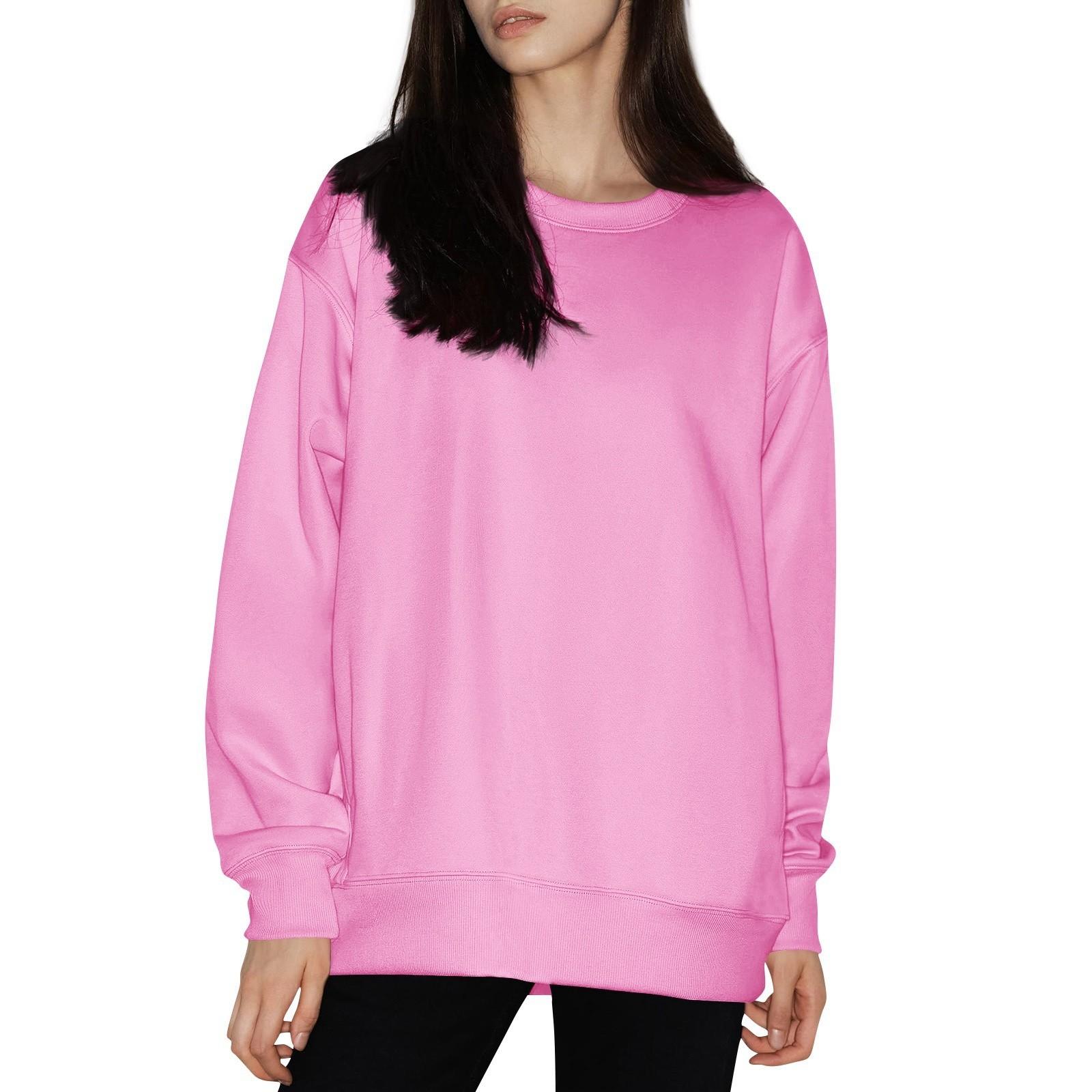 

Женская мода однотонный круглый вырез длинный рукав свободный пуловер свитшот топ XXXL розовый