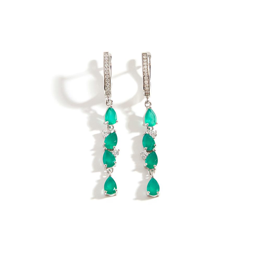 Elegant Fashion May Birthstone Natural Green Agate Sterling Silver Earrings Women's and Girls' Birthday Fine Jewelry