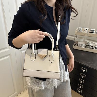 New Lock Fashionable Splicing Texture Women's Large-capacity Simple Single Shoulder Oblique Span Portable Small Square Bag