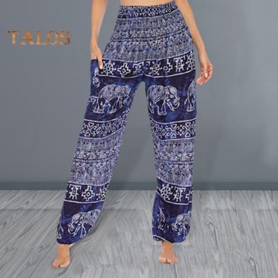 Women Harem Yoga Pants with Pockets Wide Elastic Waist Thai Elephant Print Wide-Leg Trousers Vacation Work Bloomers