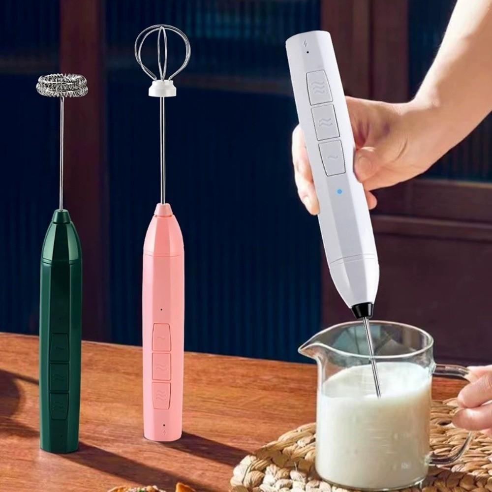 USB Rechargeable Electric Milk Frother 3 Gear Speed Egg Beater Blender Foam Mixer  Cream