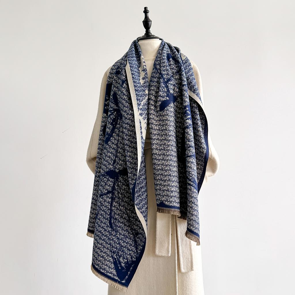 Women'S Elegant Double-Sided Floral Jacquard Pashmina Shawl - Winter Thick Warm Tassel Coldproof Windproof Blanket Scarf