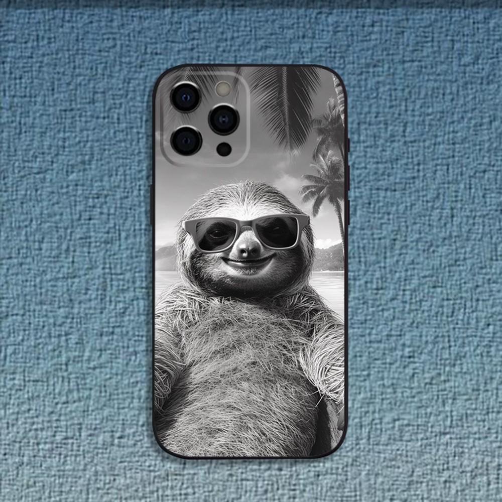 Animal Cute Sloth Phone Case For iPhone 16,15,14,13,12,11,Pro,X,XS,Max,XR,Plus,Mini Soft Black Cover