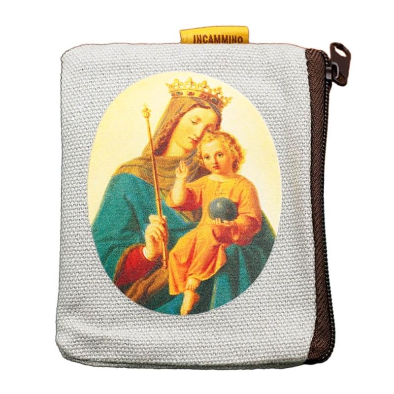 Bolsa para Rosario Católico de 9x7cm, Monedero Porta Rosario, Bolsa para Cuentas con Cremallera para Almacenamiento de Oración
