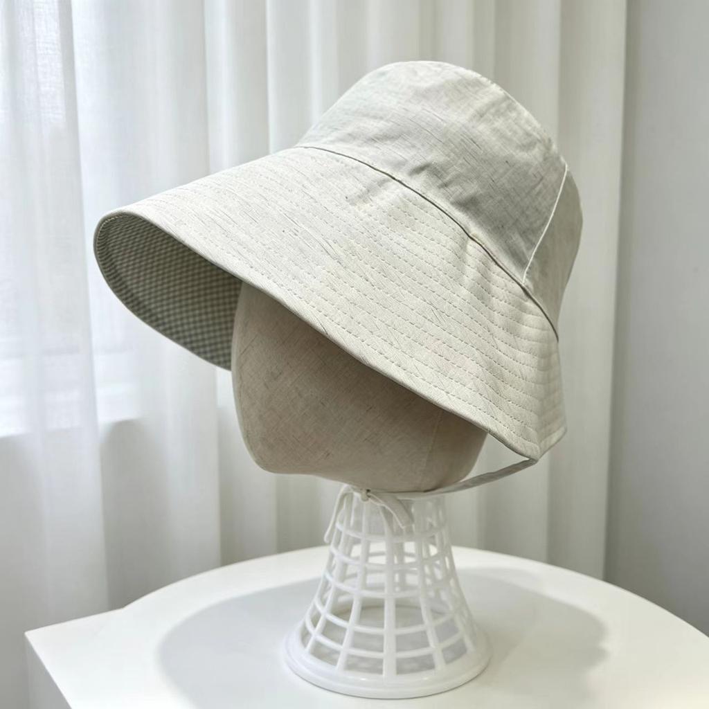 Female spring and summer outdoor sunscreen hat plaid double-sided bucket hat big head circumference big brim showing face small bucket hat