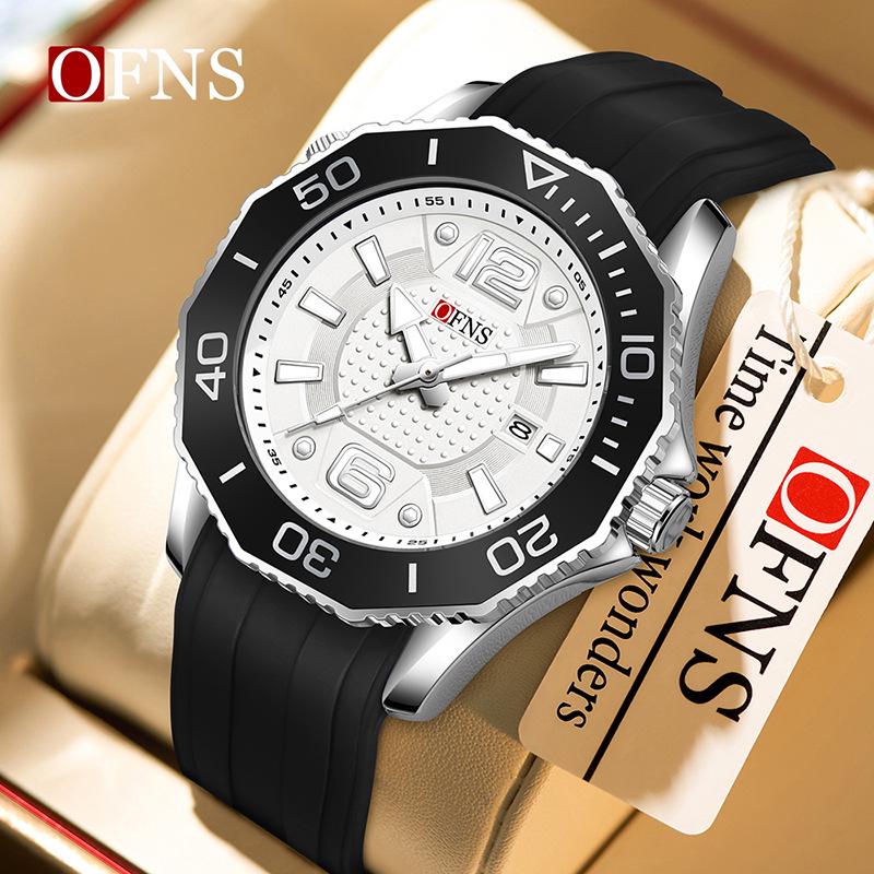 OFNS Men's Rotating Bezel Quartz Watch: 3D Numerals, Waterproof, Steel Strap, Ideal for Business & Commuting
