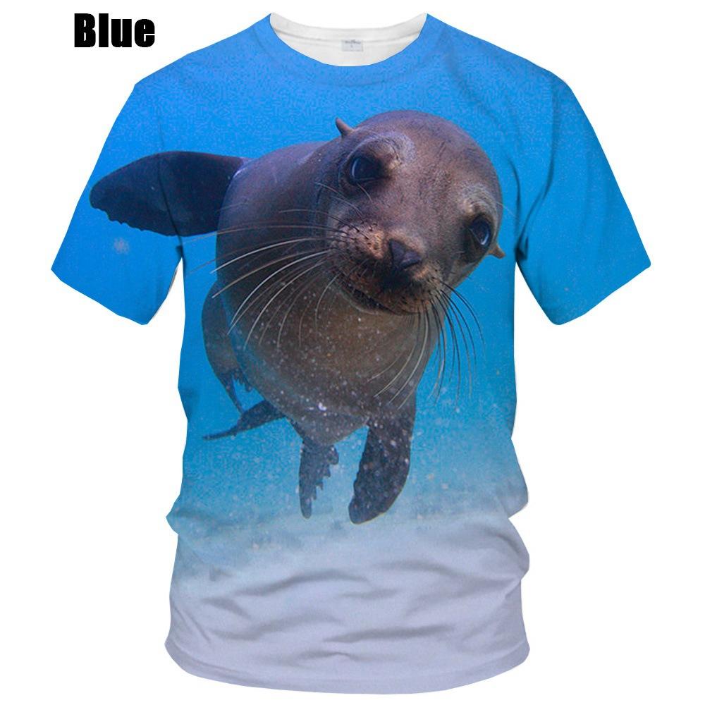 Sea Lion Series 3D Printed Men's Casual Short Sleeved T-shirt Summer Vintage O Neck Men's T-shirts