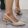 Leisure Pumps Sandals Female Office Career Thin Mid Heels Pointed Toe Shoes Women Cloth Fabric Slip On Summer Sandals Plus Size