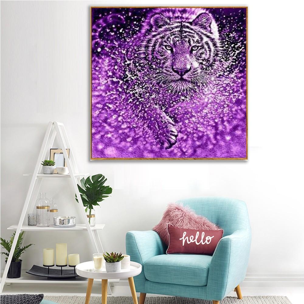5D DIY Diamond Painting Full Round Tiger Diamond Embroidery Mosaic Full Display Picture