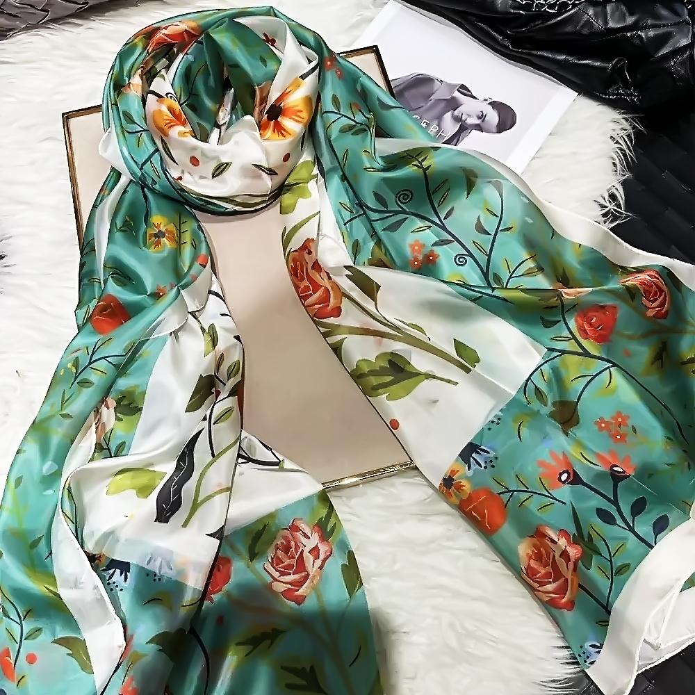 Winter Fashion Women'S Scarf Mulberry Silk Scarves Shawl Female Long Silk Scarf Blue And Coffee 180*110Cm