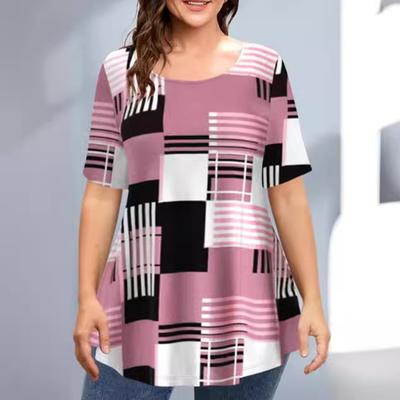 Druk 3D Krótki Rękaw dla Kobiet Okrągły Dekolt Euroamerykański Luźny T-shirt Lato Casual Moda Oddychający Lekki Miękki Wygodny Praca Plus Top