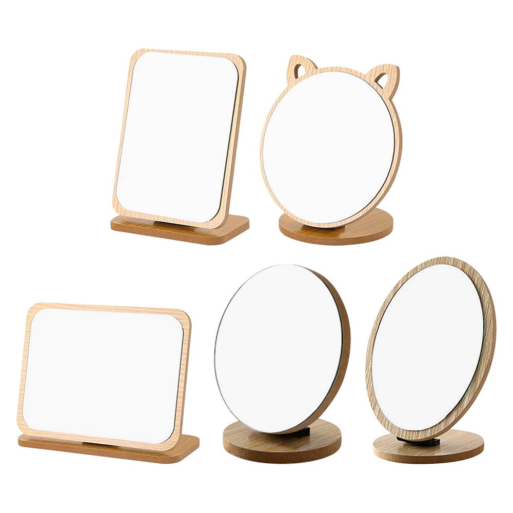Simple Wooden Vanity Mirror Single Sided Folding Design Makeup Mirror Rotating HD Desktop Mirror Design Perfect for Home