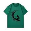 Men's 100% Cotton Crew Neck Short Sleeve T-Shirt, Surfing Silhouette Wave Graphic Print Casual Summer Breathable Soft Tee for Daily Outdoor Surf Sport
