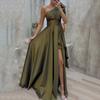European and American Slanted Shoulder Dress Elegant Big Skirt Long Skirt