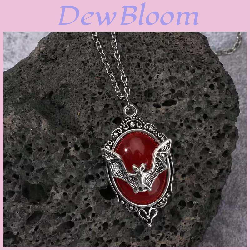Gothic Vampire Bat Pendant Necklace With Ruby For Halloween Gift For Women
