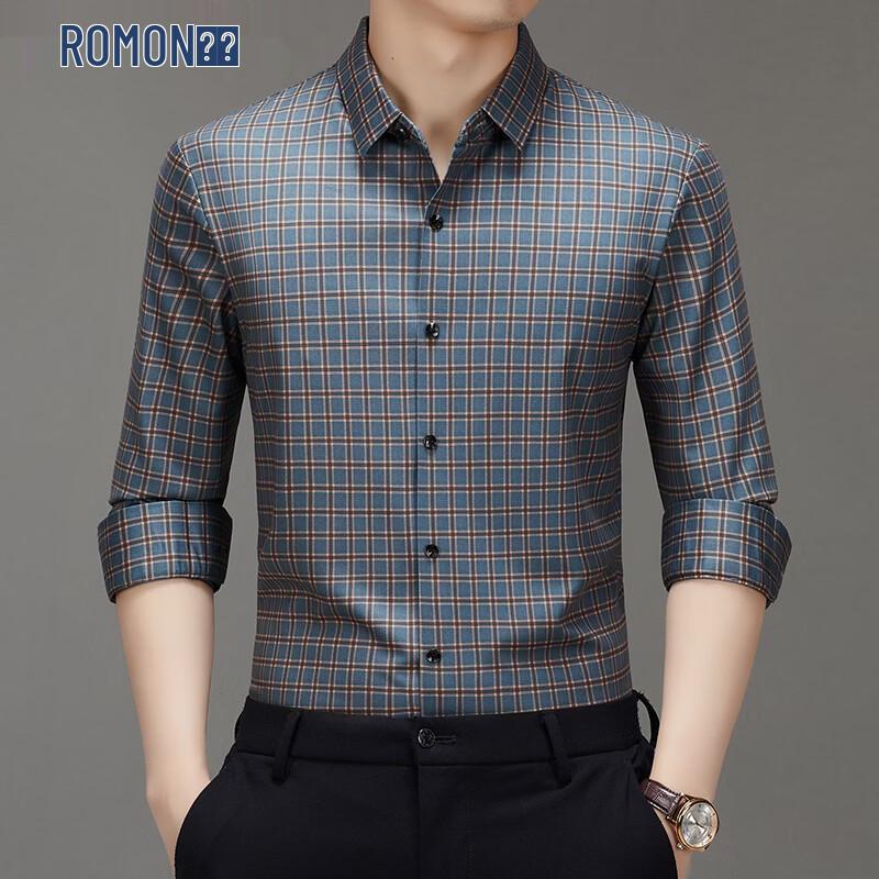ROMON Men s Casual Long Sleeve Plaid Shirt 4XL