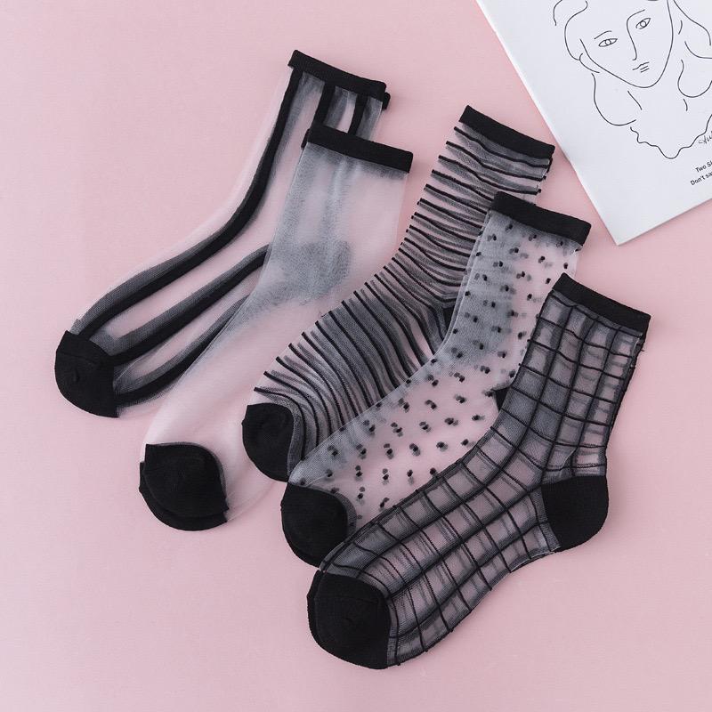 5 pairsFashion Kawaii Women Socks Sexy Lace Mesh Fishnet Socks Mixed Transparent Stretch Elasticity Ankle Net Yarn Thin Sox