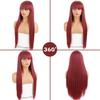 XINRAN Lange gerade weinrote Perücke mit Pony, synthetische Perücken für Frauen, hitzebeständiges Naturhaar für die tägliche Halloween-Cosplay-Party