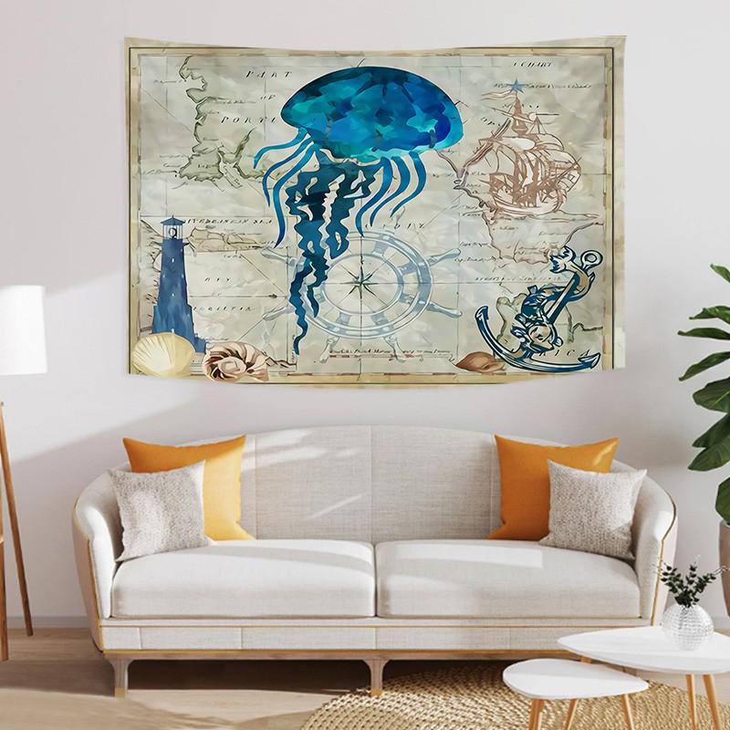 Undersea World Tapestry Blue Whale Octopus Seahorse Printed Pattern Tapestry Wall Hanging Tapestries for Bedroom Dorm Decor