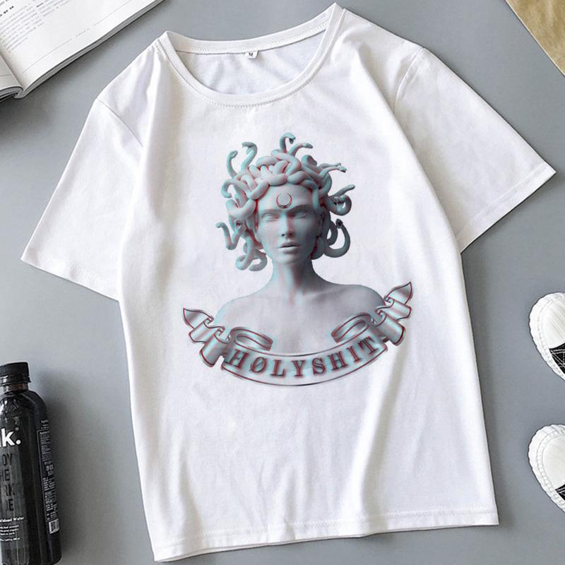 Snake Head Female Monster Medusa Printed T-shirt Summer Women's Casual White Female Tshirt Harajuku Vintage Fashion Tops T Shirt
