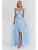 European & American 2026 Women's Elegant Chiffon Ruffle Slit Long Dress