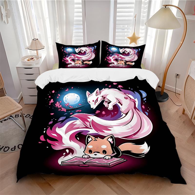 3pcs Magic Fox Bedding Set, Including 1 Quilt Cover and 2 Pillow Shams, Without Filling, Soft and Comfortable Home Bedroom Fabric, Fashionab
