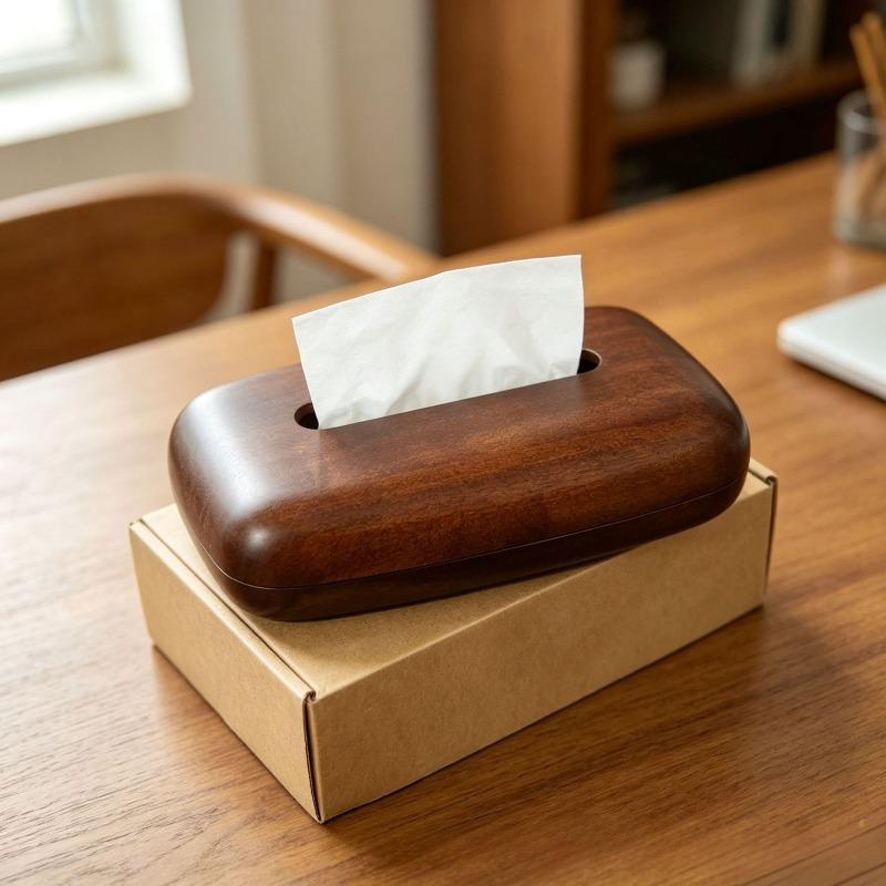Minimalist Walnut Tissue Box Cover, Modern Rectangular Design with Detachable Lid, Home Decor for Desktop and Bathroom