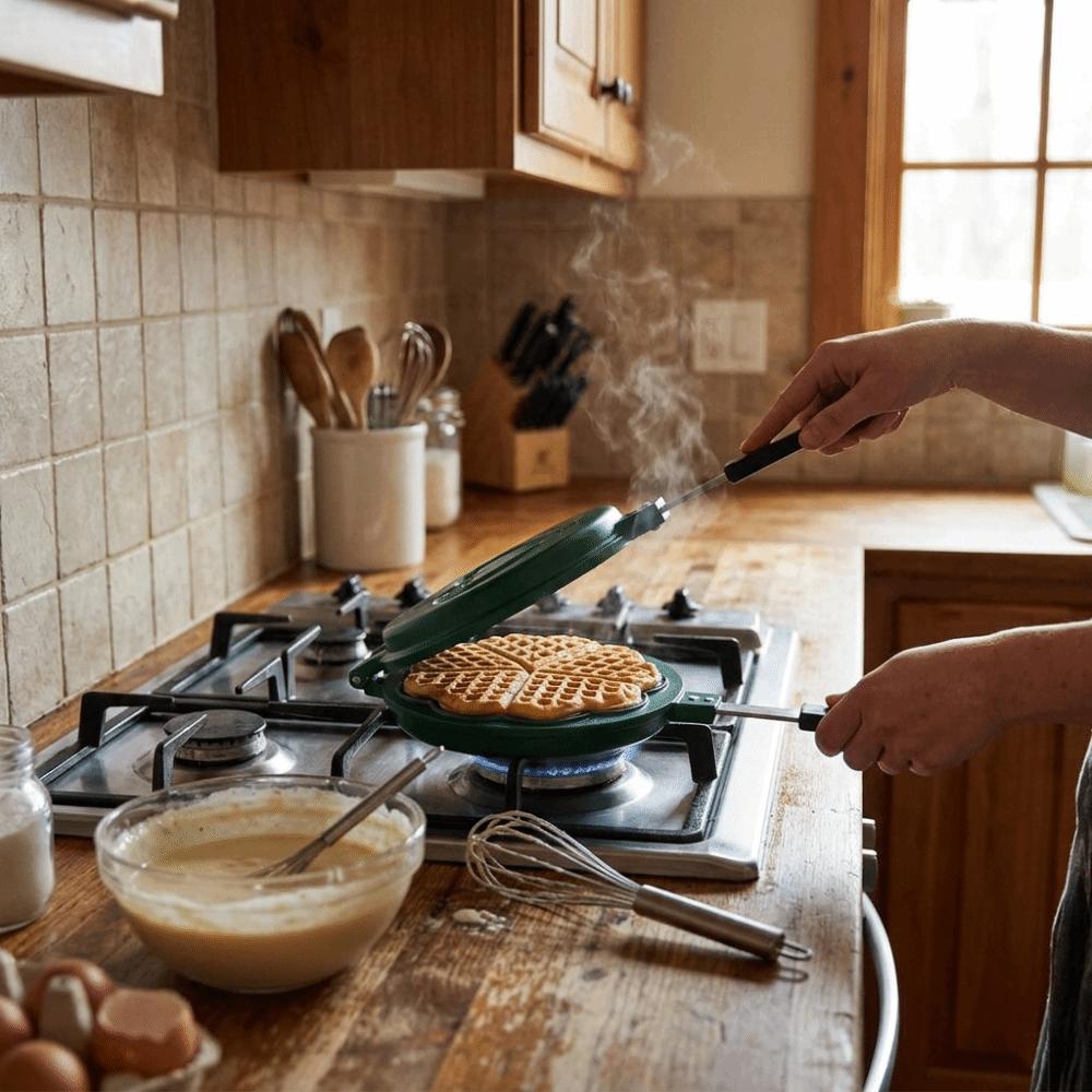 Love Shaped Breakfast Pan Non-Stick Flat Bottomed Double Side Frying Pan with Long Handle Multi-Purpose Flip Frying Pan Camping