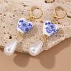 Fashion Blue and White Porcelain Pendant Charm Romance Gold Plated Stainless Steel Women Zircon Gifts