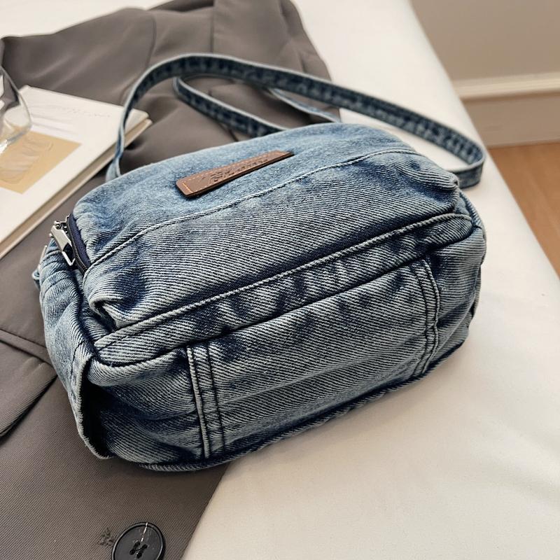 Classic Denim Multi Pocket Casual Small Shoulder Bag With Adjustable Shoulder Straps Zero Wallet Solid Color Fun Crossbody Bag