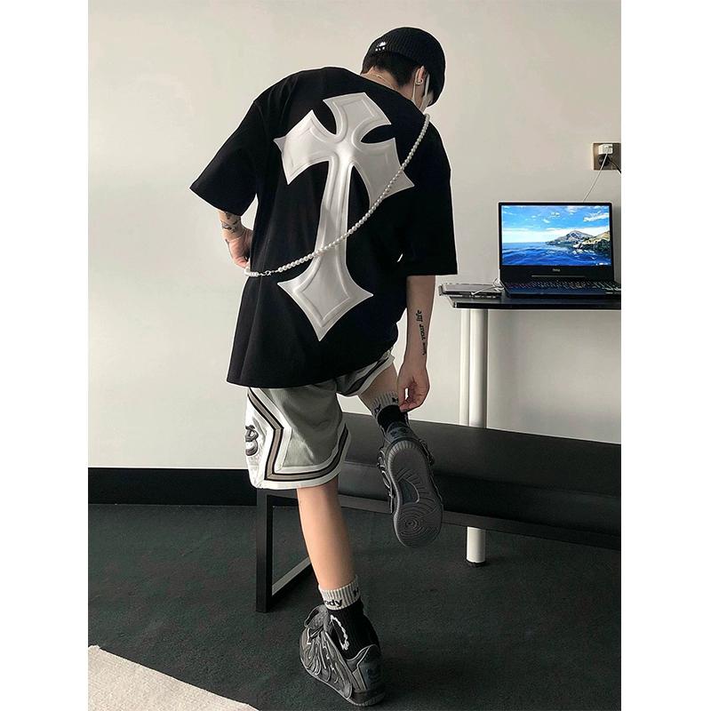 

Футболка с короткими рукавами American Retro High Street, мужская футболка высокого качества Ruan Shuai Oumei, модная брендовая пара 3XL чёрный