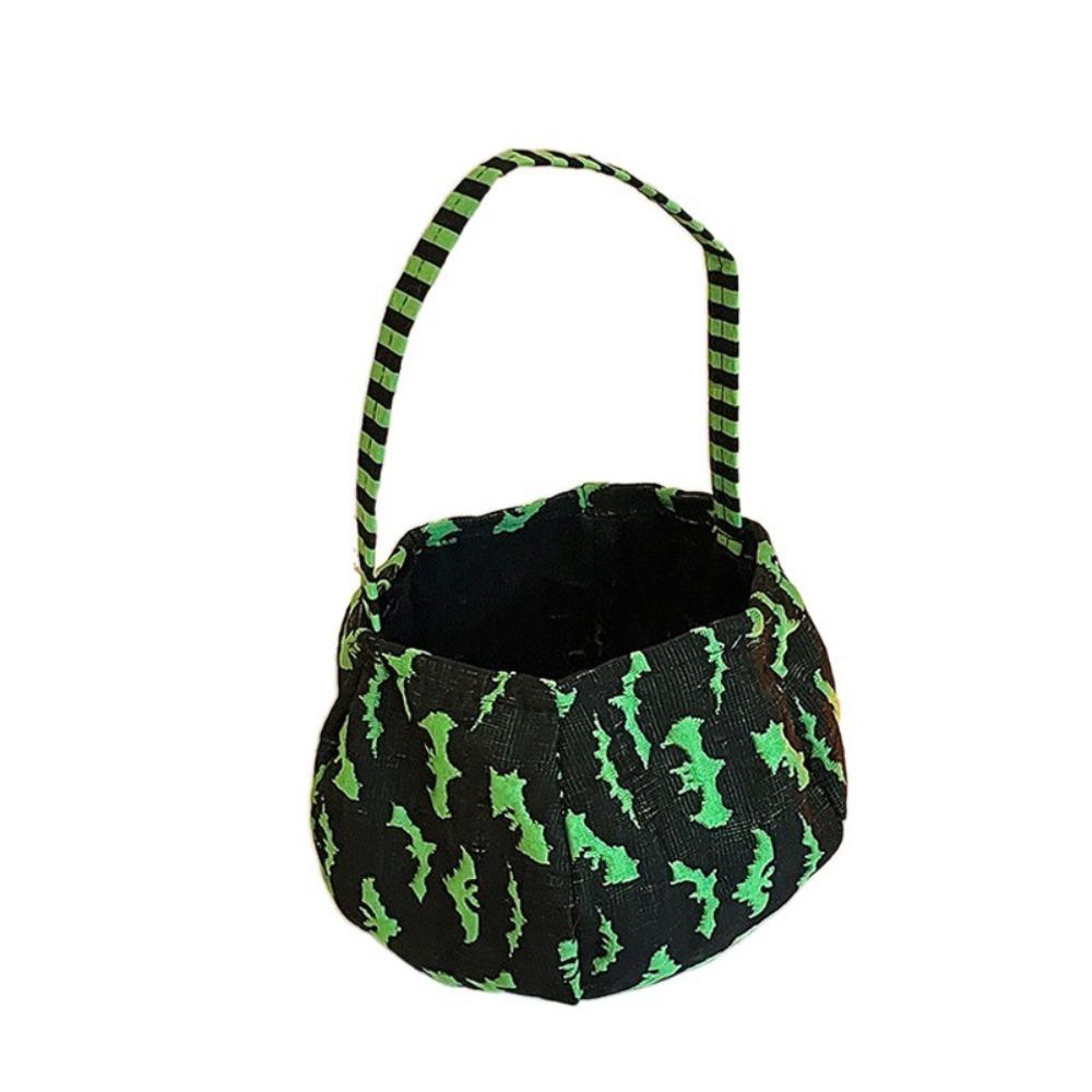 Bat Candy Polyester Halloween Bucket Portable Basket Handle Candy Basket Trick-or-Treat Bag Night Outdoor Adventures