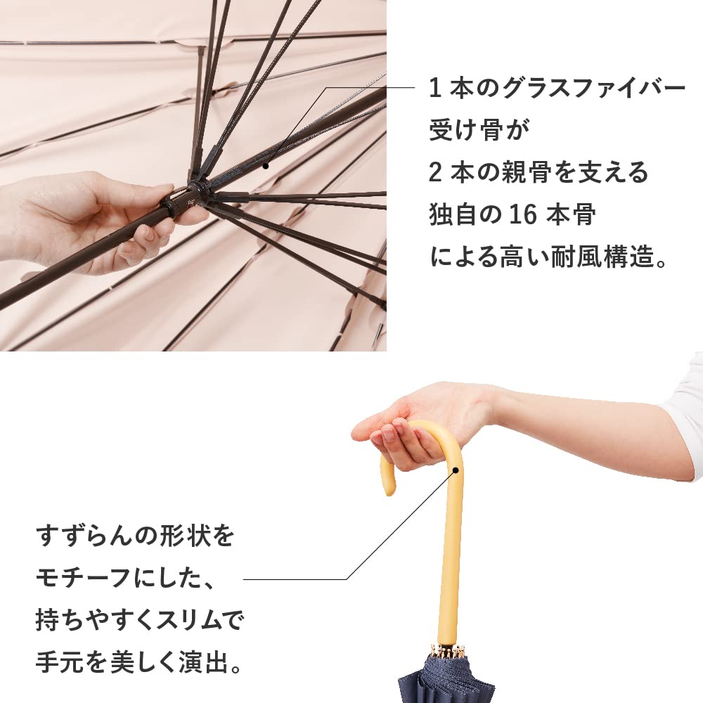 Waterfront Umbulatio Long 16K Gold Petal Grayish 16 Strong Wind Umbrella, Pattern, Green, 55cm, Flower-like Ribs, Windproof, Resistant, Women's,