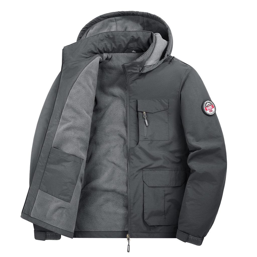 Men's Thick Fleece-Lined Workwear Jacket with Detachable Hood - Trendy Casual Style 23011R
