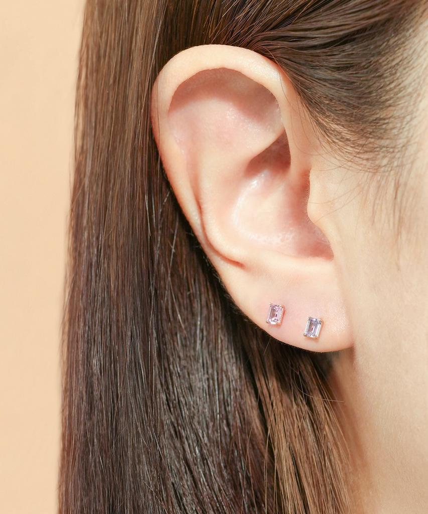 Minimalpiercing 14K Emerald-Cut Color Cubic Piercing Earrings