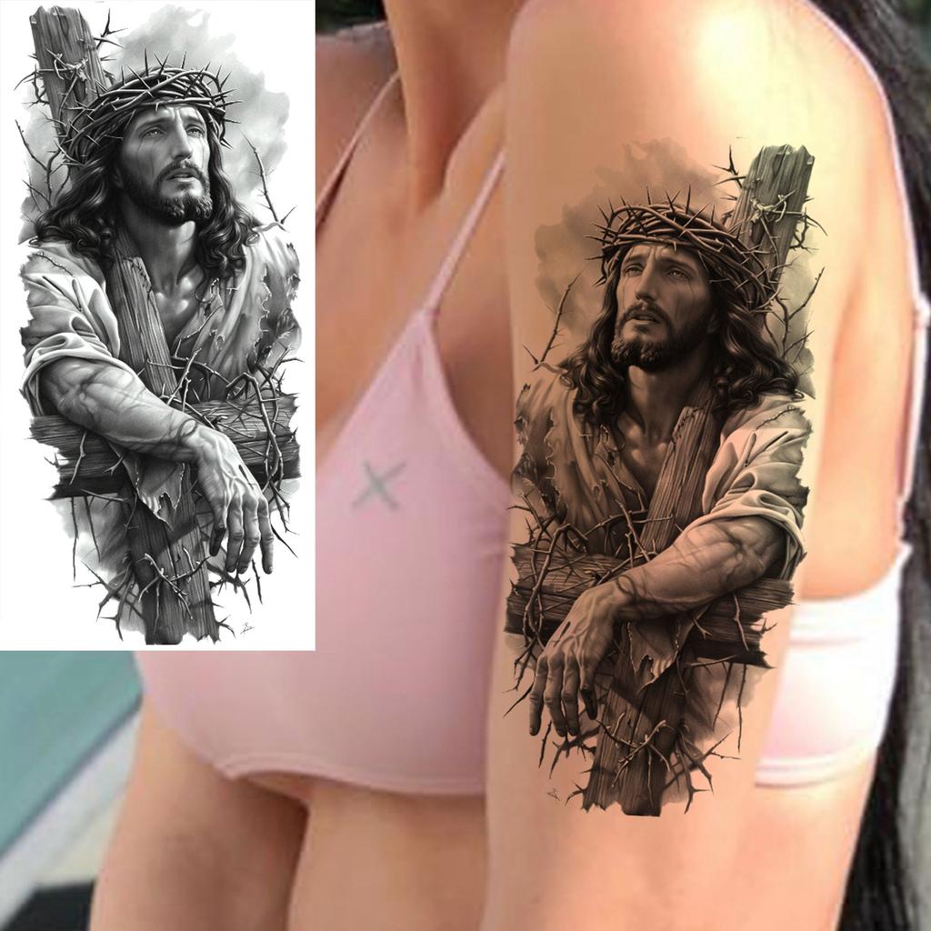 1 lapelis Realistiški Jėzaus Šventosios Motinos Maldos Laikini Tatuiruotės Vyrams Moterims Suaugusiems Ilgai Išliekančios Vandeniui Atsparios Laikinos Netikros Tatuiruotės Lipdukas