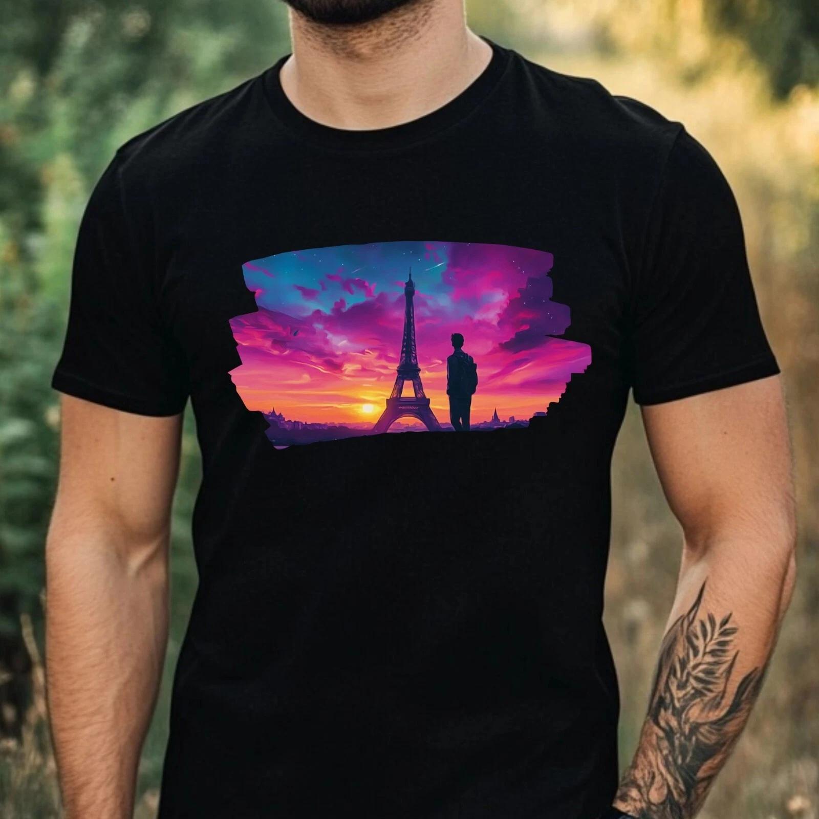 T-Shirt Herren Eiffelturm Portrait Motiv Baumwolle Größe XS bis 5XL XL