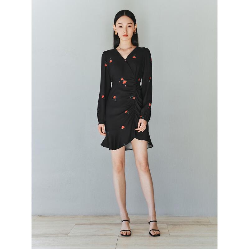 

PEACEBIRD Women s Spring Long Sleeve Chiffon Floral V-Neck Mini Dress L