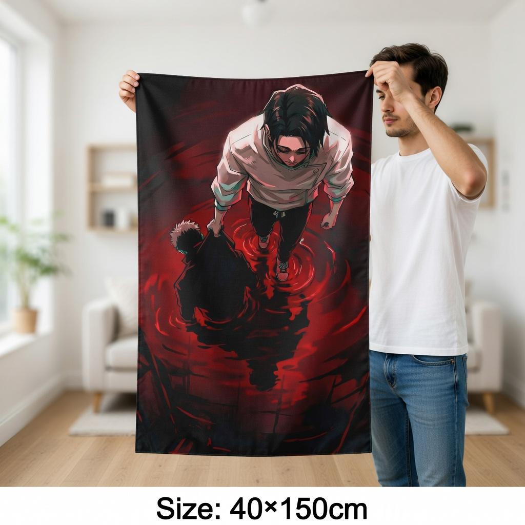 Anime Boy Tapestry Flat Print Blood Red Water Wall Hanging for Bedroom Vertical Manga Art Poster Teen Dorm Home Decor