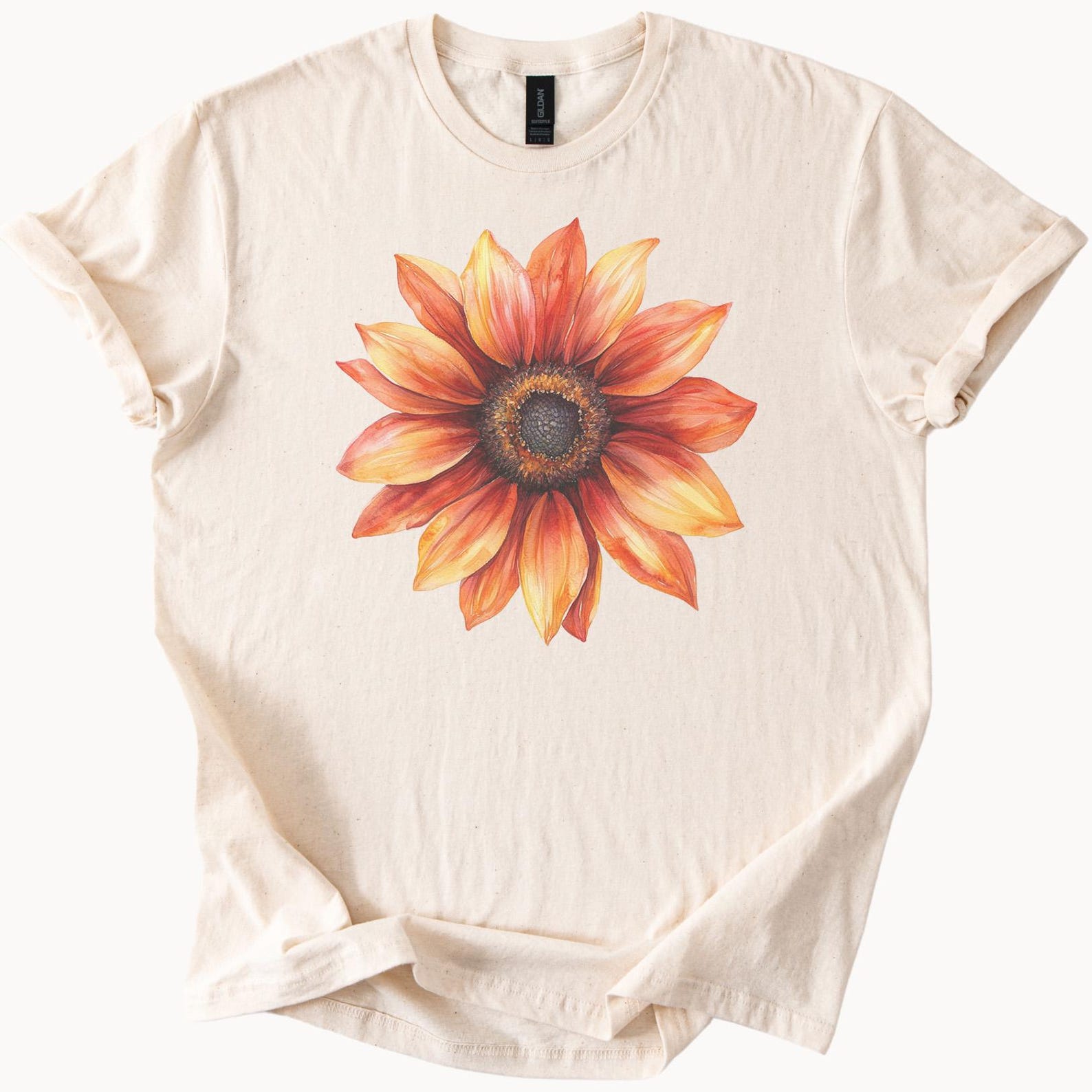 Sunflower Graphic T Shirt Watercolor Floral Tee Shirt Yellow Orange Flower Art Shirt Nature Inspired Sunflower Shirt Gift for Her 160