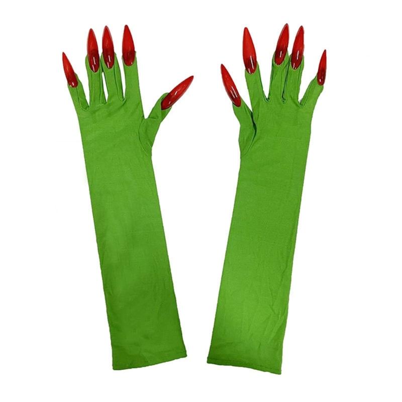 Frightening Green Long Nails Gloves Funny Cosplay Party Long Nails Witch Fingernails Gloves Dress Up