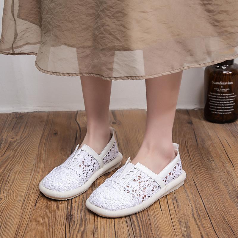 

Fashion 2025 New Summer Hollow Breathable Mesh Ladies Shoes Fashionable Baotou Women s Sandals Literary Retro minimalist Flat Shoes 40 белый