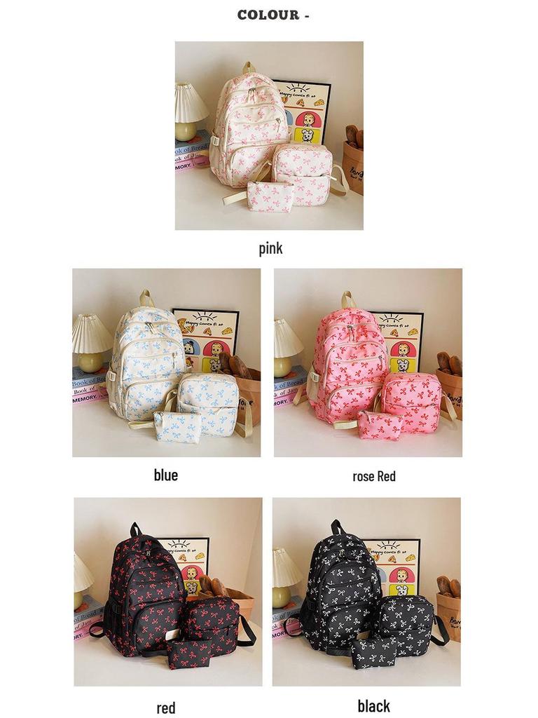 Mädchenhafter Blumen-Schleifen-Rucksack-Set - Schulrucksack im koreanischen Stil für Schüler