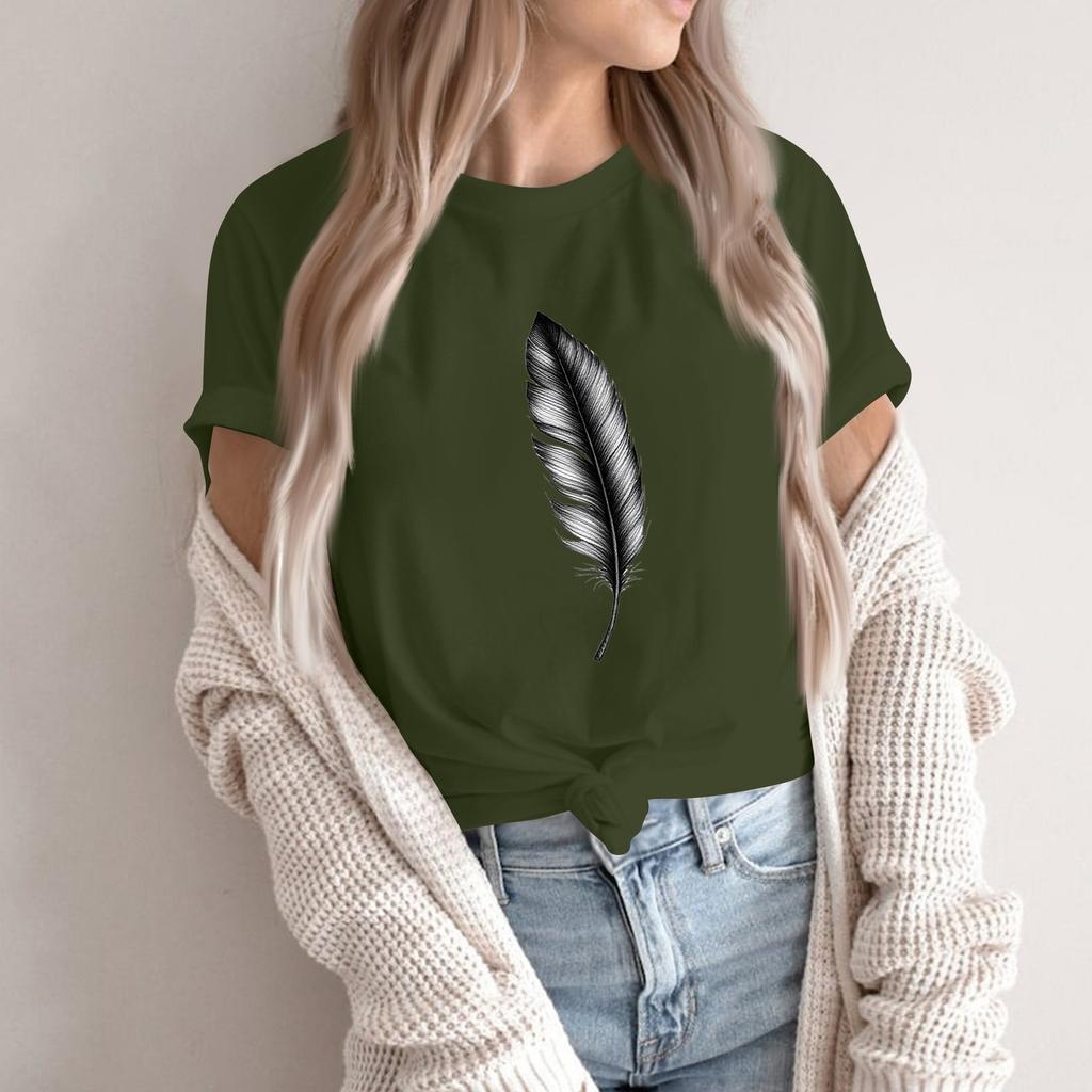 Women's Fashion Casual Printed Short Sleeve Round Neck Pullover Tops