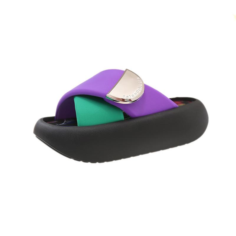 Graffiti thick-soled heightening cool slippers women's summer outer wear advanced sense 2025 new models with skirts going out seaside beach shoes