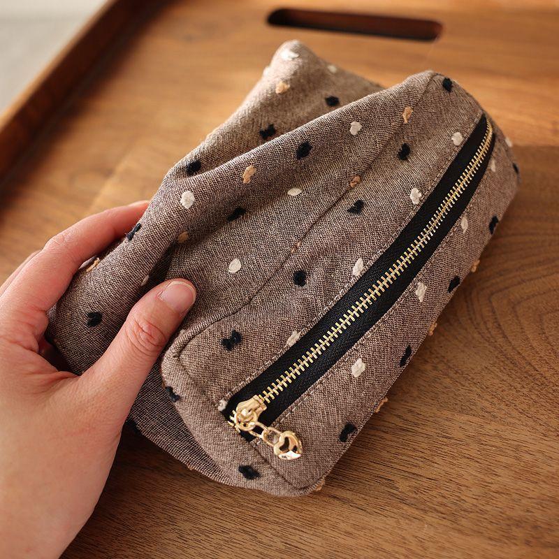 Checkered Striped Fabric Cosmetic Bag Square Three-dimensional Zipper Storage Bag Travel Portable Handbag Liner Bag Makeup Bag