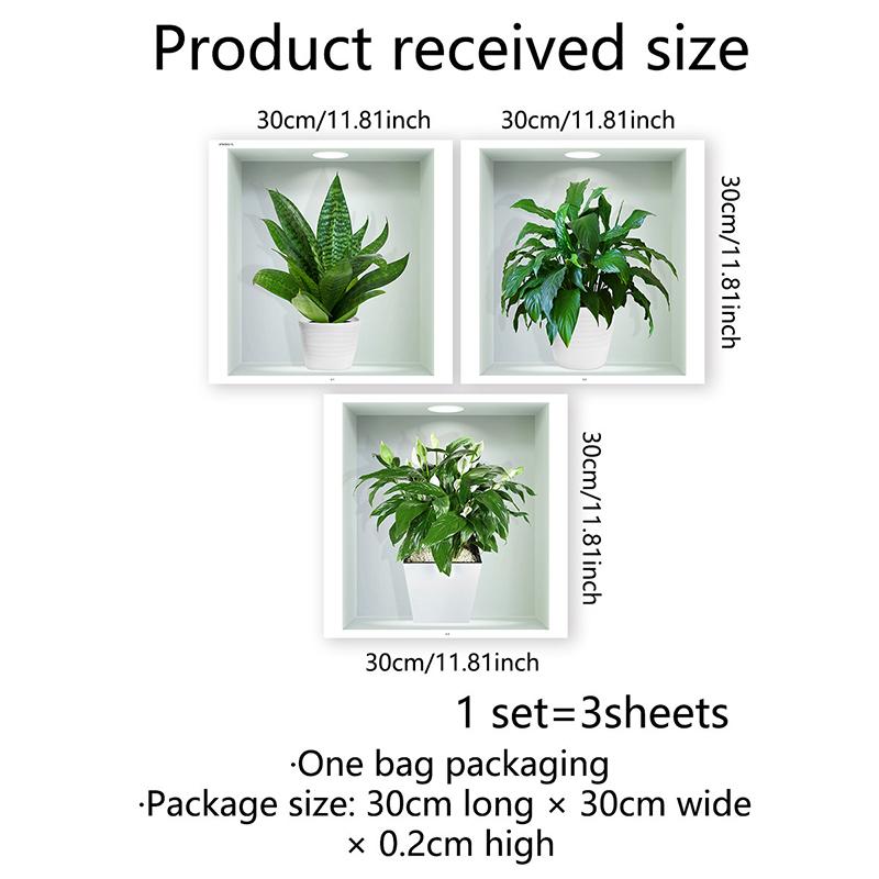 3D Three-Dimensional Potted Green Plant Wallpaper Triptych Living Room Porch Sofa Background Decorative Wall Stickers