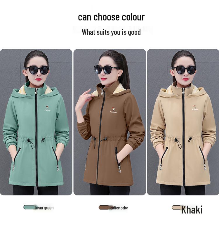 Woodpecker Women's Mid-Length Fleece Coat - 2025 Autumn/Winter Warm Thickened Windbreaker Jacket