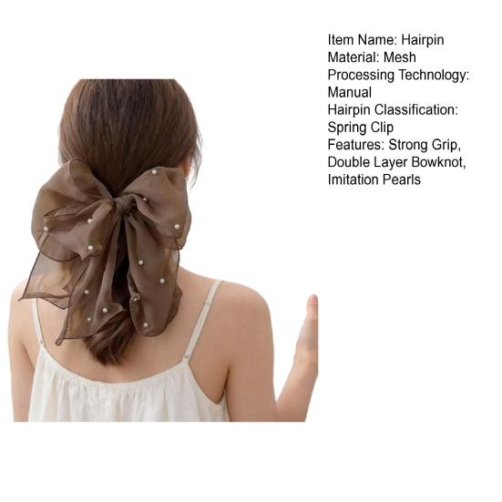 Girl Hairpin Double Layer Bowknot Imitation Pearls Decor Hair Clip Strong Grip Back Head Hair Pin Hair Styling Tool